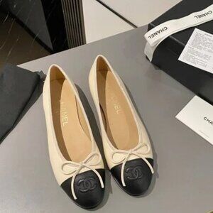 Chanel two tone leather women's flats shoes